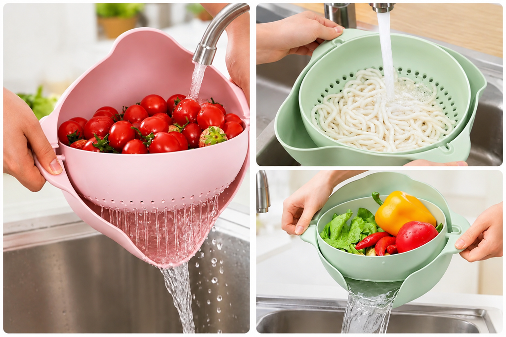 Double-Layer Spinning Kitchen Sink, Food Grade Salad Faucet Colander