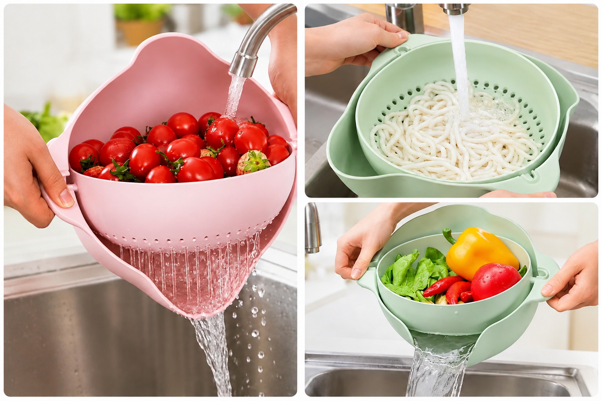 Double-Layer Spinning Kitchen Sink, Food Grade Salad Faucet Colander