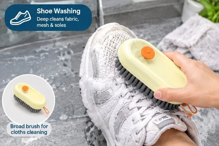Multifunctional Press Out Liquid Soap Brush For Clothes & Shoe Cleaning