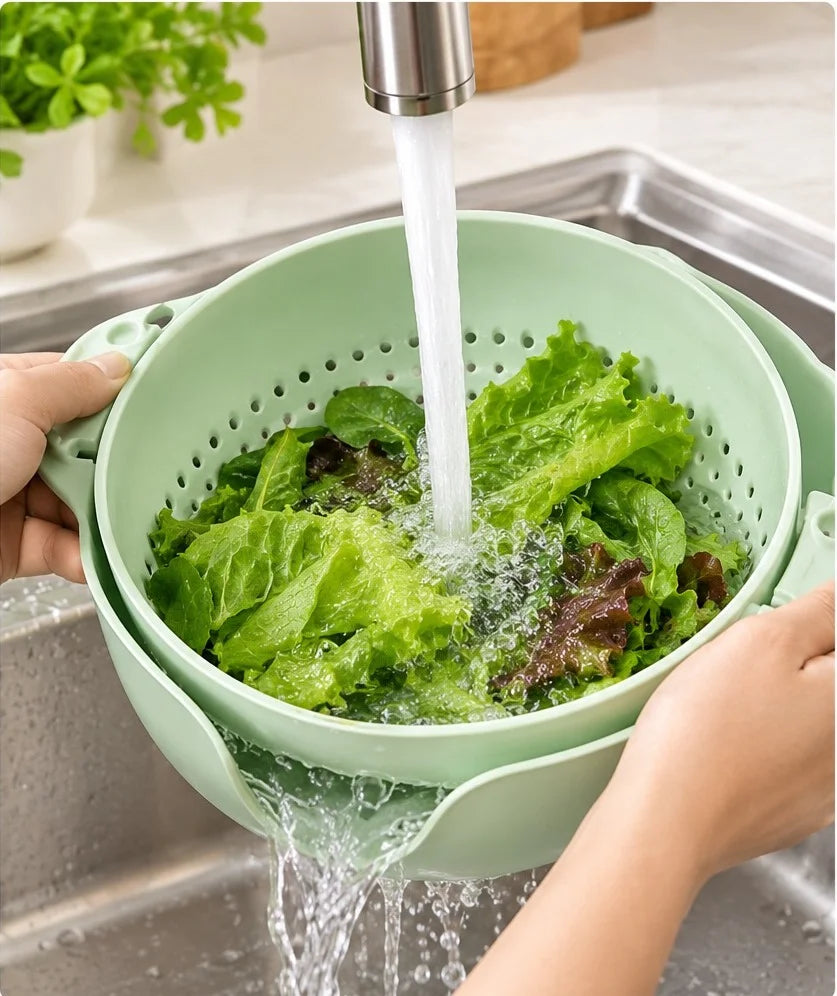 Double-Layer Spinning Kitchen Sink, Food Grade Salad Faucet Colander